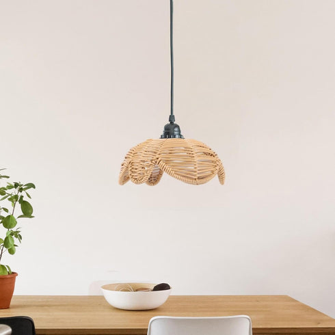 Gralara Imitation Rattan Lamp Shade Woven Lampshade Lotus Flower Shaped Floor Lamp Cover Pendant Light Cover for Bar