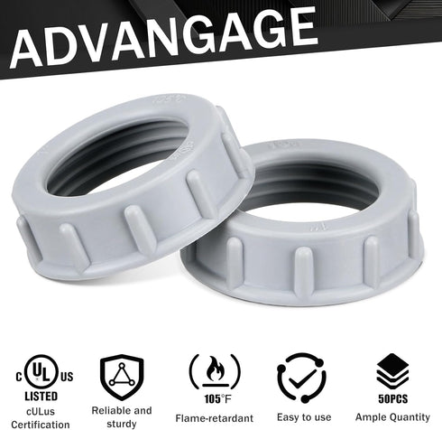 50 Pcs Plastic Insulating Bushing, Threaded Electrical Bushings for EMT, Rigid or IMC Conduit Fitting
