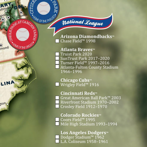 Ballpark Travel Quest Poster Set, Laminated, Includes Stickers, 17"x28", Made in the USA