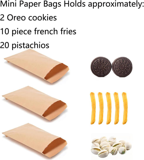 100-pack 3x5 Inches Mini Size Natural Kraft Paper Bags - Ideal for Bakery Cookies Treats Snacks Popcorn Small Gift Bag