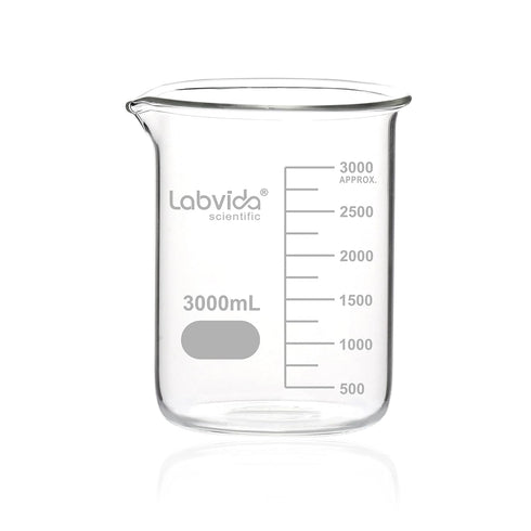 Glass Beaker, 3000ml Volume, 3.3 Borosilicate Griffin Low Form with Printed Graduation