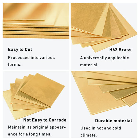 20 Gauge Brass Sheet, H62 Brass Plates Metal 0.031" Thickness x 3.9" Width x 3.9" Length - 2Pcs for Crafts