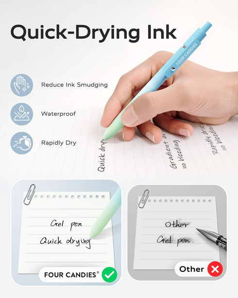 5 0.7mm Four Candies Gel Pens, Pcs Quick Dry Black Ink Pen Fine Point Smooth Writing Unique Pen, Office Home School
