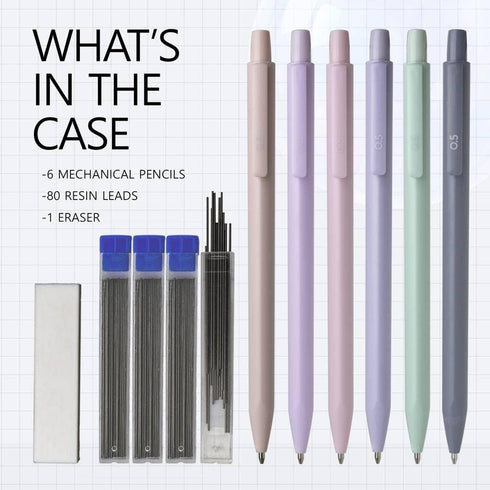 Cute Mechanical Pencils Set 0.7 mm Triangular 6 Pencils 4 Tubes Leads 1 Eraser Pastel Candy Colors Aesthetic lead pencils for School Writing Drafting Girls Gift by Idcrea