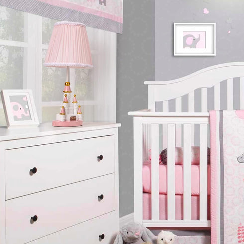 HERBESTBAY 14 Inch Bulb Kids Table Lamp, Adorable Castle Style Kids Desk Lamp, Pink Bedside Lamp Ideal for Girls