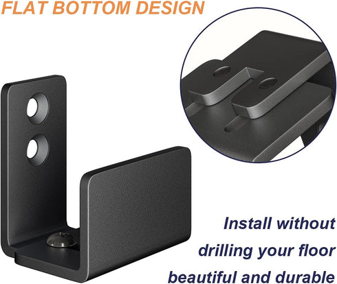 Adjustable U Shape Barn Door Floor Guides, 2 Pack, Wall Mounted Flexible Flush Bottom Guide, Sturdy Steel, Black
