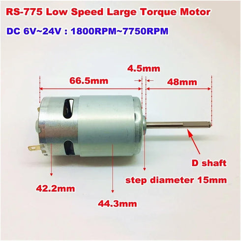 IPUDIS 42mm RS-775 12V 14.4V 18V 20V 24V 7750RPM 48mm Electronic Starter DC Large Torque D-Shaft Long Shaft DIY Tool