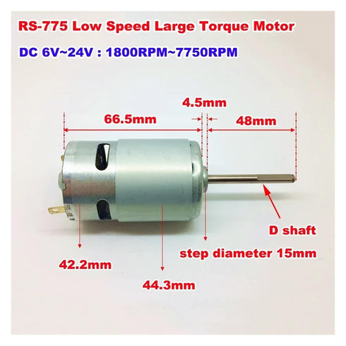 RCEOUCTMK 42mm RS-775 12V 14.4V 18V 20V 24V 7750RPM 48mm Electronic Starter DC Large Torque D-Shaft Long Shaft DIY Tool