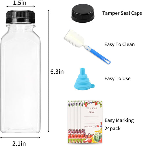 20pcs 12oz SUPERLELE Plastic Juice Bottles with Caps, Reusable Juicing Bottles, Clear Drink Containers with Lids