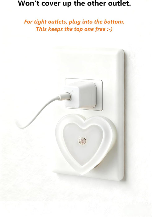 in(4-Pack), 0.5W LED Night Lights Plug Dusk to Dawn Sensor Auto-On/Off, Heart Shaped Nightlight for Bedroom, Bathroom