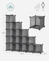 SONGMICS Cube Storage Organizer, Set of 16 Plastic Cubes, Gray, 12.2 x 48.4 x 48.4 Inches, Book Shelf, Closet Organizers