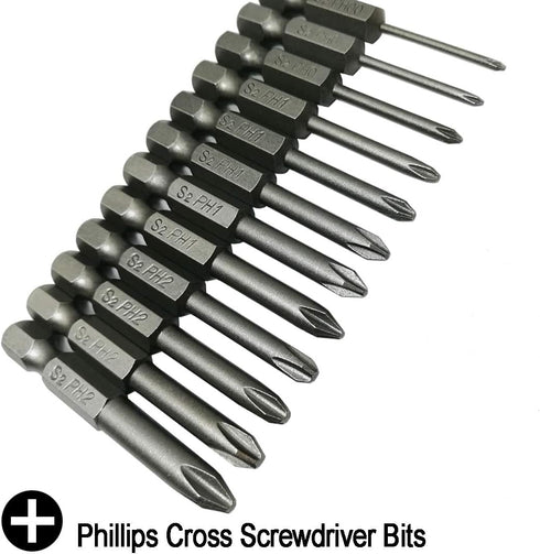 Phillips Cross Screwdriver Bits, 12Pcs 1/4 Hex Shank Magnetic Set, Electric Screwdriver Power Tools