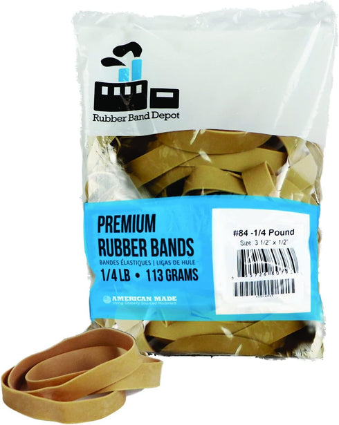 Rubber Bands, Rubber Band Depot, Size #84, Approximately 40 Rubber Bands Per Bag, 3-1/2" x 1/2'' - 1/4 Pound Bag