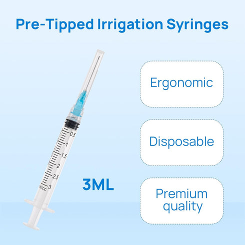 JMU 100pcs Dental Irrigation Syringes 3cc with 23G Blunt Dispensing Needles, Luer Lock Design