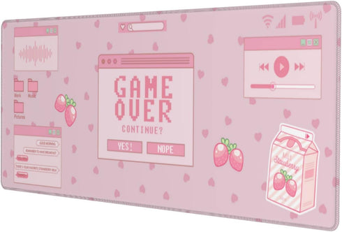 Pink Game Strawberry Milk Gaming Mouse Pad XL, Large Extended Mousepad Desk Pad, Long Nonslip Rubber Mice Mats,