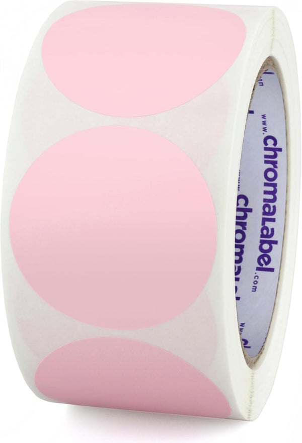 ChromaLabel 2 Inch Round Label Permanent Color Code Dot Stickers, 500 Labels per Roll, Pink.