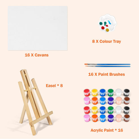Set 8 11.8In 16 8X10In Acrylic Paint with PCS Easel & PCS Canvas, Painting Canvas Panel with Easel, Art Canvas Painting