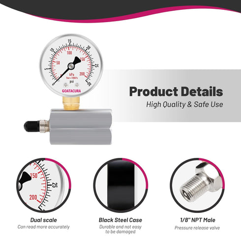 Gas Test Pressure Gauge 0-100psi/kpa, 2" Dial Size, Chrome Plated Steel Body, 3/4" FNPT Connection