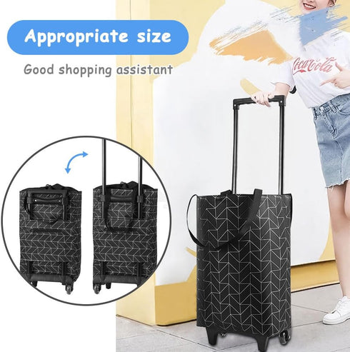 YASYU 2 1 Foldable Shopping Trolley with Wheels - in Reusable Grocery & Travel Bag