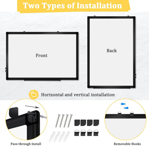Double-Sided Magnetic Whiteboard, 24" x 18" Dry Erase Board with Black Aluminum Frame for Home, School, Office