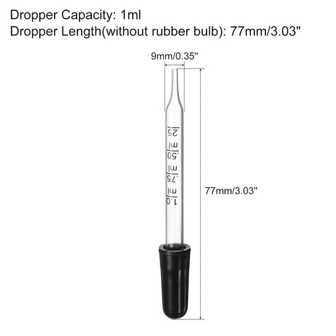 PATIKIL Eye Dropper Kit, 1 Set 1ml Glass Straight Tip Graduated Ear Dropper with Rubber Bulb Cleaning Brush for Transfer Liquids for Dose and Measurement, Clear