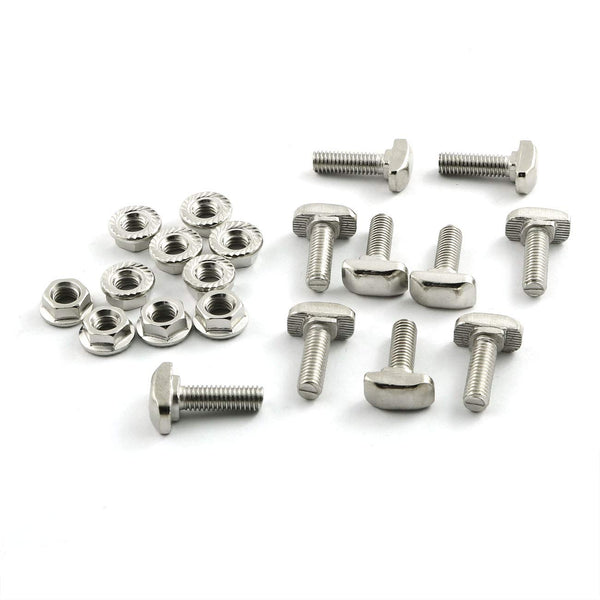 10pcs M6 x 20mm Hammer Head Bolt T Screw & 10pcs M6 Hexagon Flange Nut Set, Carbon Steel Nickel Plated