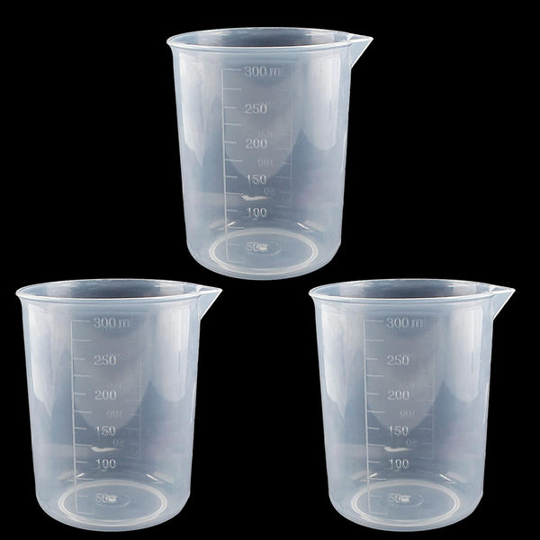 250ml-300ml Plastic Graduated Beaker (3 Pack), Transparent PP Measuring Cup Mixing Cup for Kitchen Lab