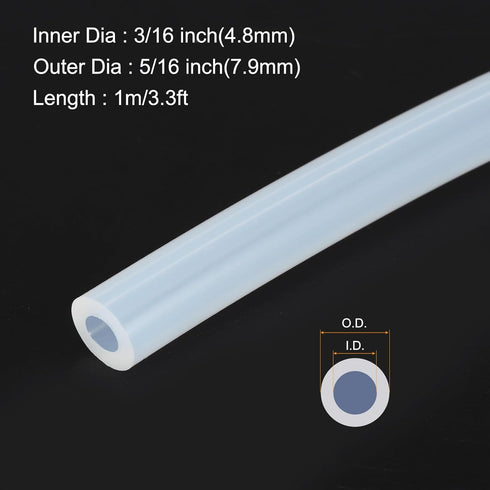3.3ft 3/16" ID x 5/16" OD Silicone Tubing Clear Industrial Plastic Tubing Pure Silicone Hoses for Pump Siphoning Draining Irrigation Brewing, 4.8mm x 7.9mm