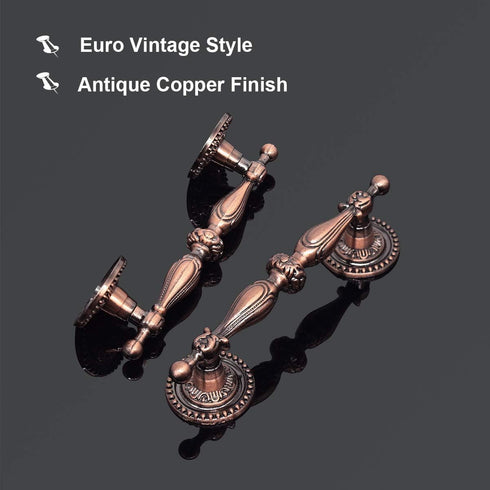 GOLDENTIMEHARDWARE 6 Pack 2.5" Vintage Drawer Pulls, Antique Copper Cabinet Handles, Euro Style, Hole Centers: 64mm