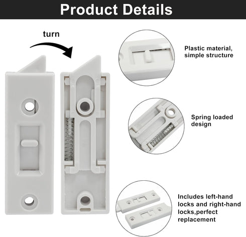Window Latch Locks Replacement - Plastic Spring Loaded Sliding Window Tilt Latch - Pack of 16 Home Window Accessories