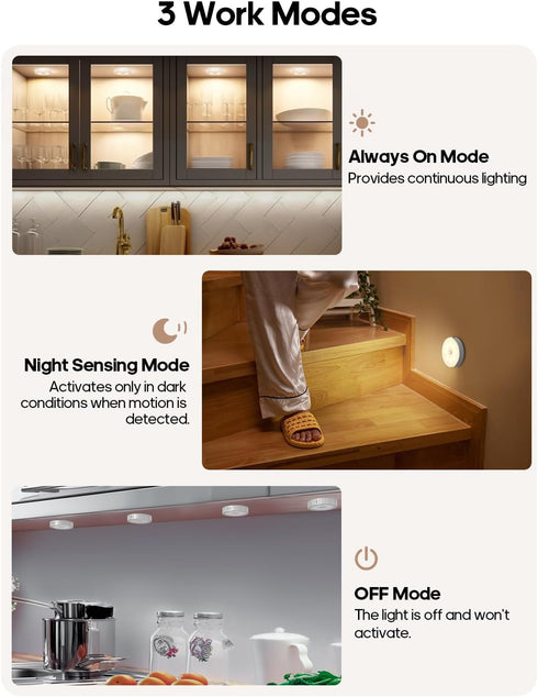 Dimmable 3000K GOODEA Motion Sensor Night Light, Battery Operated Puck Lights with Remote, Warm White Night Light, Soft