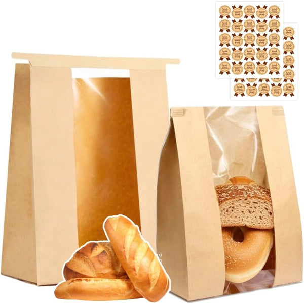 PAICUIKE 100 Pack Large Kraft Paper Bread Bags for Homemade Bread Sourdough