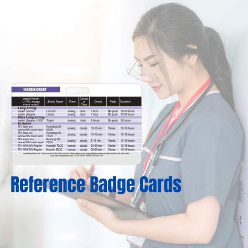 Insulin Reference Chart Horizontal Badge Card - Resource for Nurses, Nursing Clinicals, RN Students