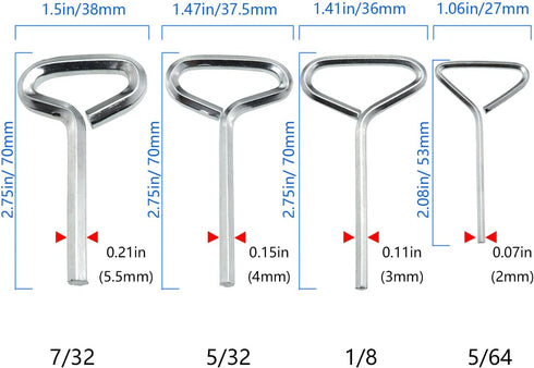 1Set Allen Wrench Set, Door Key with Full Loop for Push Bar Panic Exit Devices (T-shaped: 1x 5/64 + 1x 1/8 + 1x 5/32 + 1x 7/32, 1x keychain) by JianLing