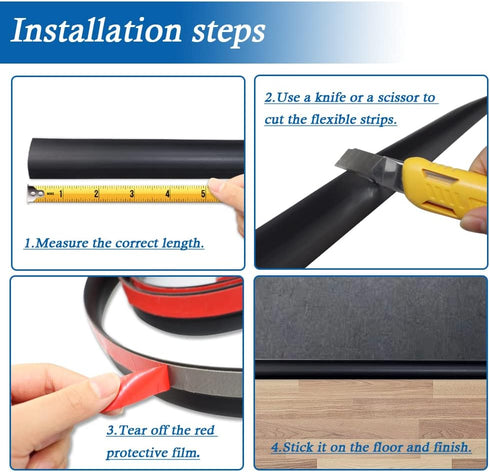 Floor Transition Strip, Self Adhesive PVC Edging Trim for Carpet & Flooring, 3.3Ft, Black