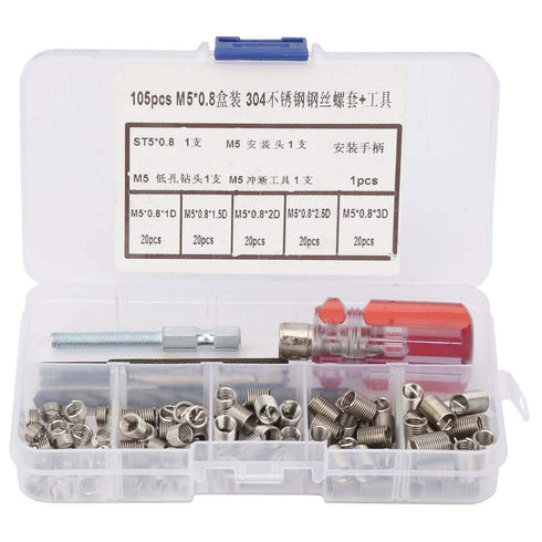105pcs Threaded Inserts Repair Kit, Stainless Steel Type Wire Insert Installation Set (M5 x 0.8)