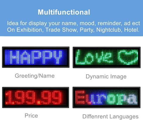 OUHL LED Name Tag, Upgraded Rechargeable Scrolling Mini LED Badge, Programmable Business Badges with Magnet/Pin (Red)