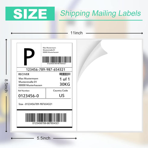 Shipping Labels 8.5" x 5.5", 50 Counts, Adhesive Labels Compatible with Laser & Inkjet Printers, 2 White Labels Per