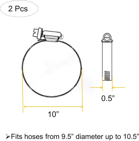 2Pcs 10" Adjustable 304 Stainless Steel Duct Clamps, Worm Drive Hose Clamps for Air Ducting (251mm-273mm)