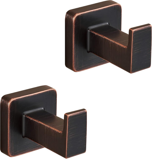 FORBATH Bronze Towel Hooks, 2 Pieces Wall Mounted Coat Hooks, Oil Rubbed Square Robe Hooks for Bathroom