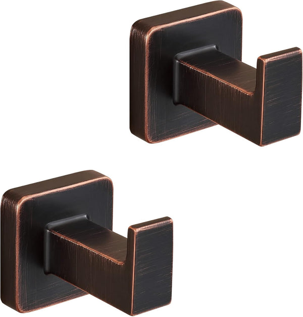 FORBATH Bronze Towel Hooks, 2 Pieces Wall Mounted Coat Hooks, Oil Rubbed Square Robe Hooks for Bathroom