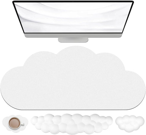 JIKIOU Large Waterproof Cloud Mouse Pad with Cloud Keyboard and Mouse Wrist Pad Set, Ergonomic Support, White