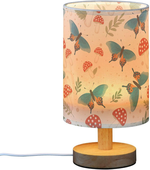 ALAZA Bedside Table Lamp for Bedroom Mushroom Butterfly Nightstand LED Light Lamps with USB Port Linen Fabric Shade