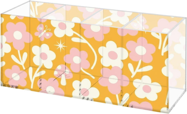 Generic Cute Spring Flowers Bright Yellow Pen and Pencil Organizer Acrylic Straw Holder
