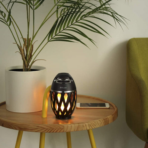 DiKaou LED Flame Outdoor Table Lamp Torch Table Lamp with Blutooth Speaker, Rechargeable Ambience Lantern with Flickers