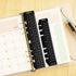 JKJF 4 Pcs Plastic Page Marker Snap-in Bookmark Ruler for A5 Size 6-Hole Notebook Filler - Clear & Black