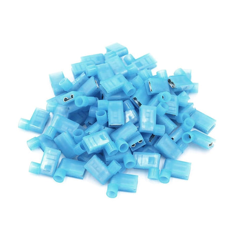 RuoFeng 100PCS 90 Degree Nylon Flag Spade Female Insulated Quick Disconnects - Electrical Crimp Wire Terminals, Blue