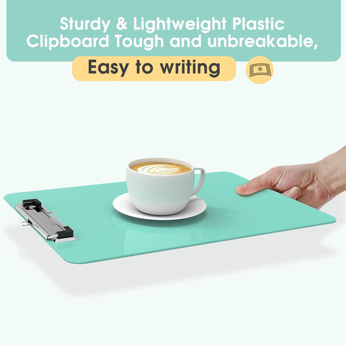 Bulk Plastic Clipboards 6 Pack - Teal Clip Board 8.5x11 for Classroom, Students, A4 Size 9" x 12.5" with Low Profile