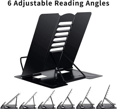 MSDADA Desk Book Stand Metal Reading Rest Cookbook Holder, Adjustable and Portable for Recipes and Textbooks