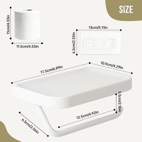 PAVSTINE Adhesive Toilet Paper Holder with Shelf, No Drill Wall Mount Toilet Roll Holder for Bathroom, Waterproof